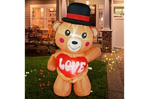 4FT Valentine Inflatables Outdoor Decorations, Raymall Valentine Inflatables Bear with Heart LED Light for Romantic Party Wedding Home Yard Garden Lawn Valentine's Day Inflatables Indoor Outdoor Decor