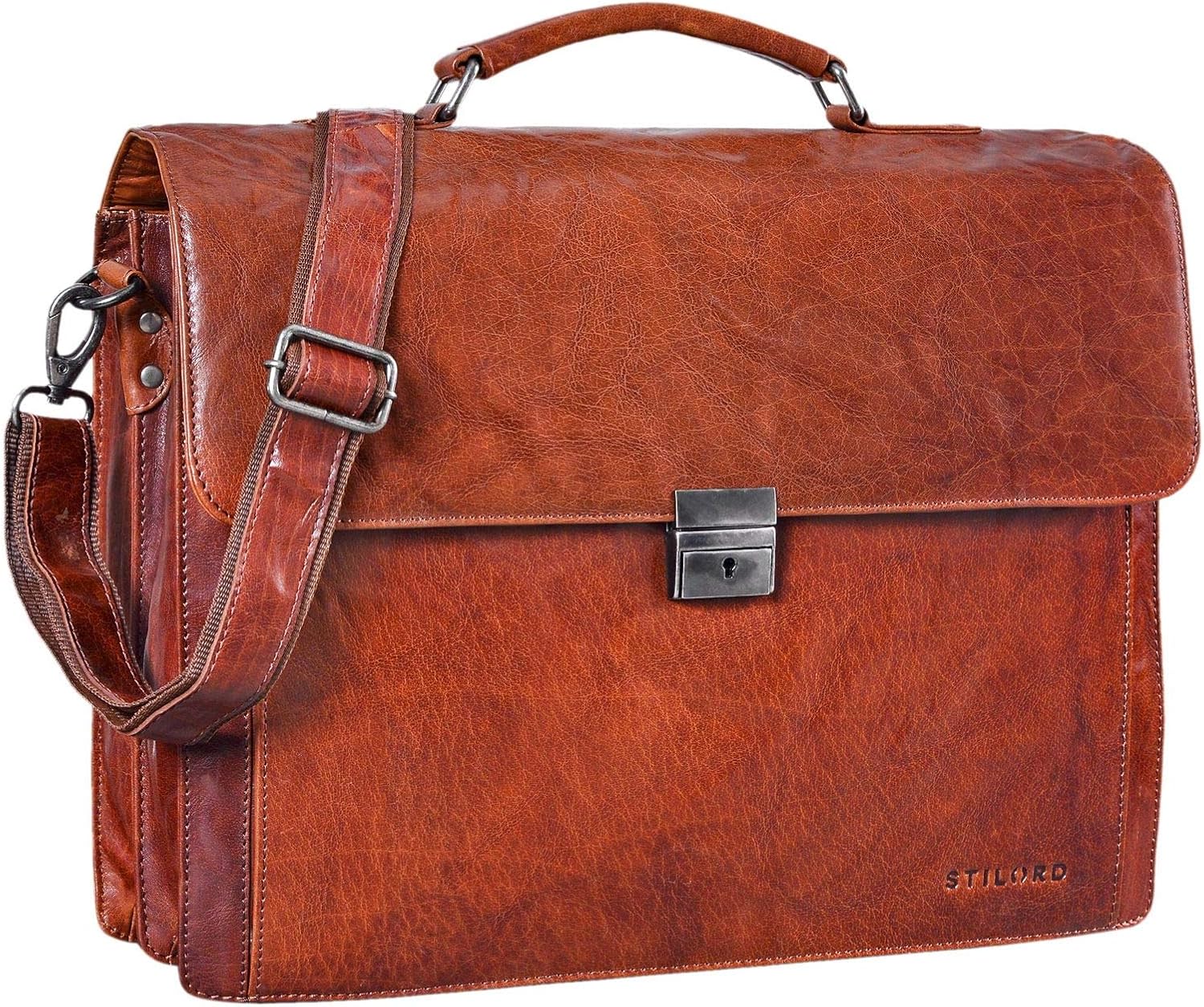 STILORD 'Johann' Classic Leather Briefcase with 15.6 inches Laptop Compartment Portfolio Men & Women Classic Design Satchel Business Work Bag Leather