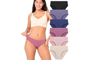 BAMBOO COOL Women's No Show Bikini Seamless Underwear for Women Low Waisted Non-Marking Stretch Panties Full Coverage，6 Pack