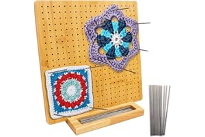 Iswabard 11x11 Inch Blocking Mats Blocking Board for Crocheting with 15 Stainless Steel Rods Crochet Blocking Board Large Base Bamboo Granny Square (Bamboo-B)
