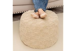 POOFIEOTTO Round Pouf Ottoman Boho Poof Home Decor Floor Pouffe Ottoman Foot Rest for Couch Sofa Bean Bag Chairs Living Room Bedroom 20" x 20" x 14"Inches (Light Brown Checkered Pouf with Filler)