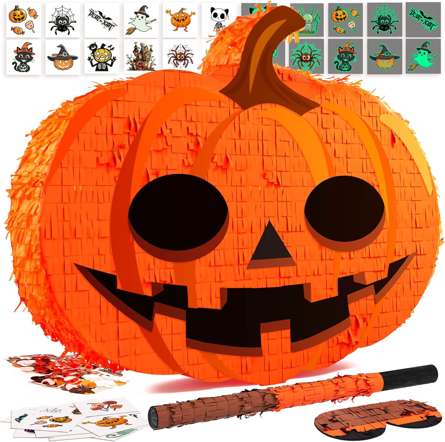 Piñatas - MUWOOB Halloween Pumpkin Pinata, Halloween Piñata with 100 pcs Halloween Tattoos Kids, Stick Blindfold and Confetti, Halloween Birthday Pinata Party Games Decorations for Kids Adults (Pumpkin)3.8 out of 5 stars 9$20.59