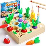 COOLJOY Wooden 4 in 1 Magnetic Fishing Montessori Toy for Toddlers