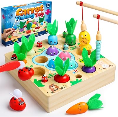 COOLJOY Wooden 4 in 1 Magnetic Fishing Montessori Toy for Toddlers