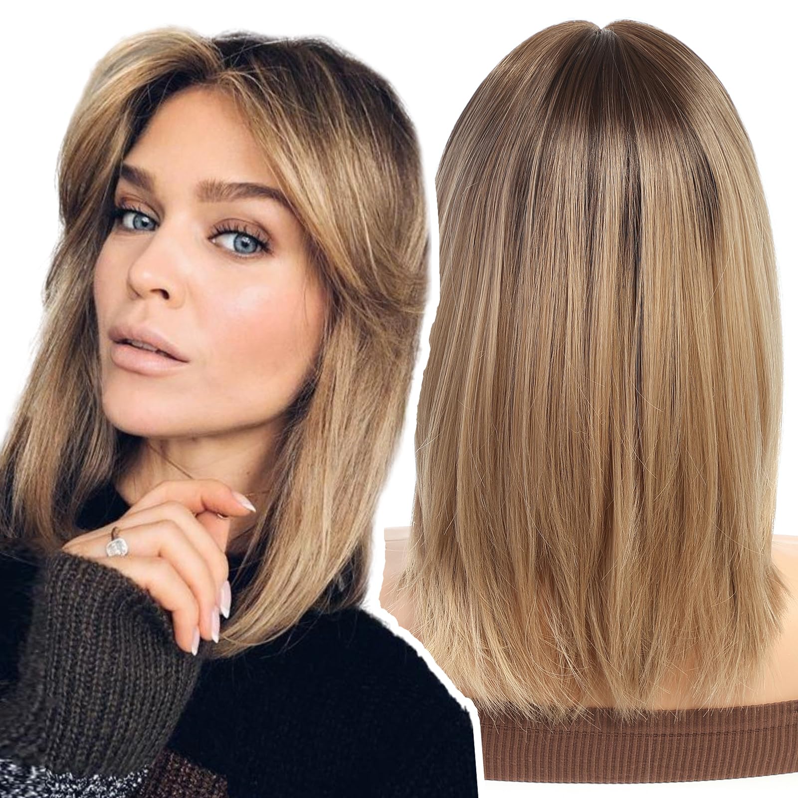 WOKESTAR Bob Wig with Fringe Short Brown Color Wigs for Women, Bob Style Synthetic Heat Resistant Bob Wigs — image 1