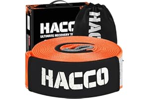 Haccoplanet Recovery Tow Strap 3” x 20’ Lab Tested 33,250lbs Break Strength Heavy Duty Tree Saver Winch Straps with Triple Reinforced Loops & Protective Sleeves Emergency Off Road Towing Rope (Orange)
