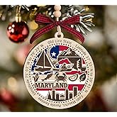 BurkeDesign Maryland State Wooden Ornament - States Christmas Ornaments - Md State - Moving to Maryland Gift - First Christmas to Md - 2 Layer Ornament Wooden 4Inch