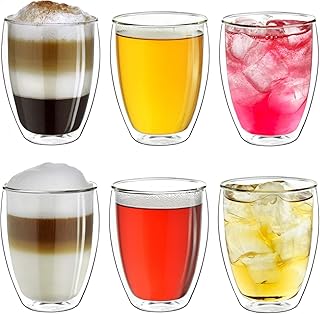 Creano doppelwandige Gläser 250ml „DG-Hoch“, 6er Set, großes Thermoglas doppelwandig aus Borosilikatglas, Kaffeegläser, Teegläser, Latte Macchiato Gläser