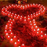 Coume 6000 Pcs Artificial Rose Petals with 120 Pcs Heart LED Tea Lights Candles Kit Valentines Rose Petals Candles Set for Romantic Night Anniversary Proposal Wedding Date Hotel(Red Light)