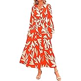 PRETTYGARDEN Womens Spring Long Sleeve Wrap V Neck Ruffle Floral Maxi Dress Casual Tie Waist Boho Chiffon Flowy Long Dresses