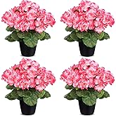 Zeyune 4 Pack Artificial Geranium Flowers for Outdoors Red Silk Flower UV Resistant Fake Plants Realistic Faux Flowers Outside for Home Kitchen Garden Patio Table Centerpiece(Rose Red)