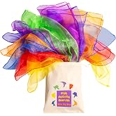 Covelico 14 Pack Scarves for Kids Play - Dance &amp; Juggling Scarves, 24 Inch | Sensory and Montessori Movement Toys, Play Silks for Kids, Waldorf, Classroom, Daycare, PE, Storage Bag with Games Guide