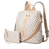 Lacel Urwebin Fashion Backpack Purse for Women Designer Convertible Travel Backpack PVC Shoulder Bag with Wallet for Ladies 2psc beige (beige)