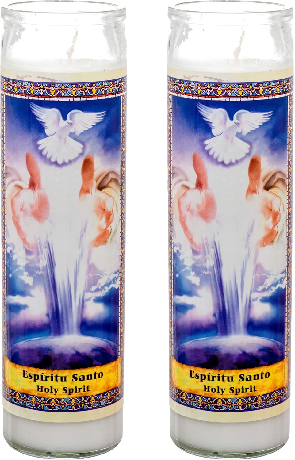 Eternalux Religious Prayer Candle in Glass Unscented ('Espiritu Santo Holy Spirit', White (2
