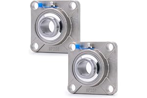 XIKE 2 Pcs SUCF205-16 Bore 1" All Stainless Steel Pillow Block Square Flange Mounted Ball Bearings, Solid Base and Self Aligning.