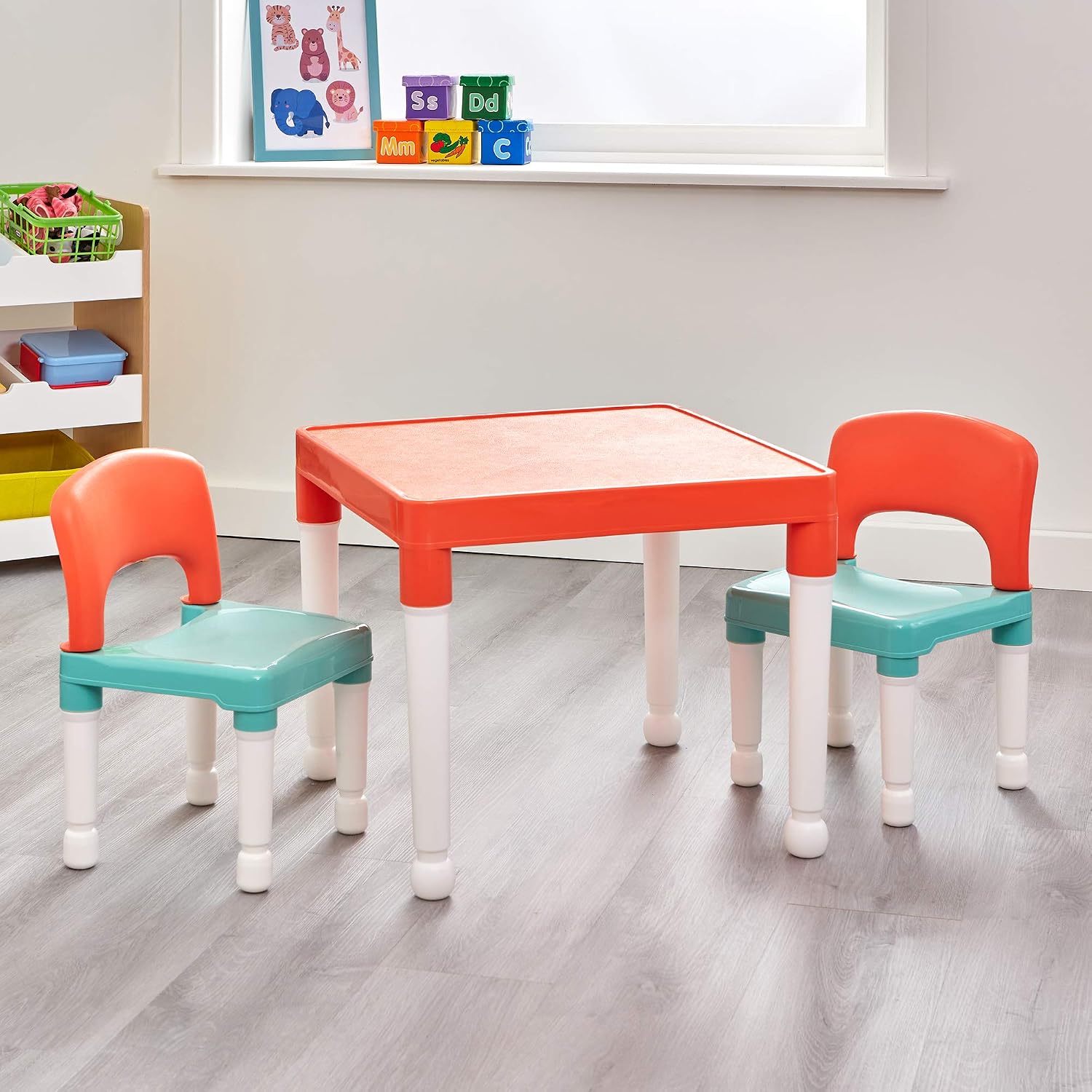 Liberty House Toys Childrens Table and Two Chair Set, Green Orange White, Table-51cm H x 51cm W x 43cm D 27cm x 31cm x 44cm - Image 4