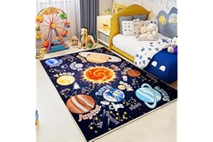 Bolacrom Kids Rugs for Playroom, 3x4 Feet Educational Rug for Learn The ABC Alphabet, Soft Machine Washable Non-Slip Cute Space Galaxy Carpet for Classroom Toddler Nursery Kids Room Decor Mat