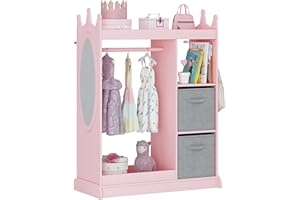 UTEX Kids Armoire Wardrobe Closet with Mirror and Storage Bin, Pink, 33.4 in W x 15.75 in D x 44.5 in H