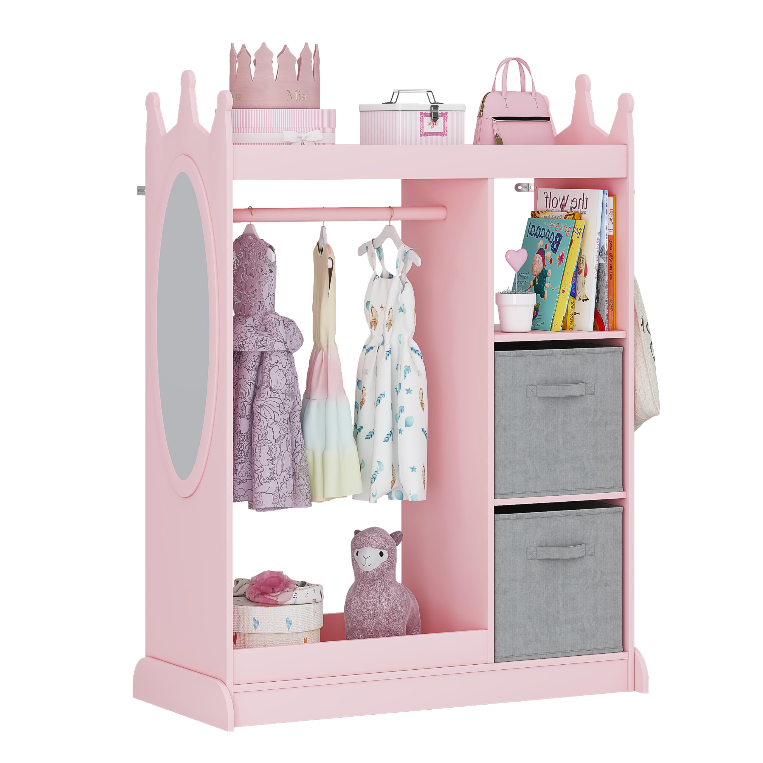 Photo 1 of ***FINALE SALE/NO RETURN, SOLD AS PARTS ONLY*** UTEX Kids Armoire Wardrobe Closet with Mirror and Storage Bin, Pink, 33.4 in W x 15.75 in D x 44.5 in H