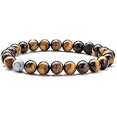 Hamoery Men Women 8mm Tiger Eye Stone Beads Bracelet Elastic Natural Stone Yoga Bracelet Bangle