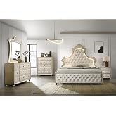Beige Velvet Queen Bed w/LED Light