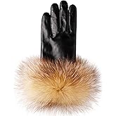 VIKIDEER Super Warm Fur Lined Leather Gloves Women Raccoon Fur Cuffs Luxurious Touchscreen Texting Driving