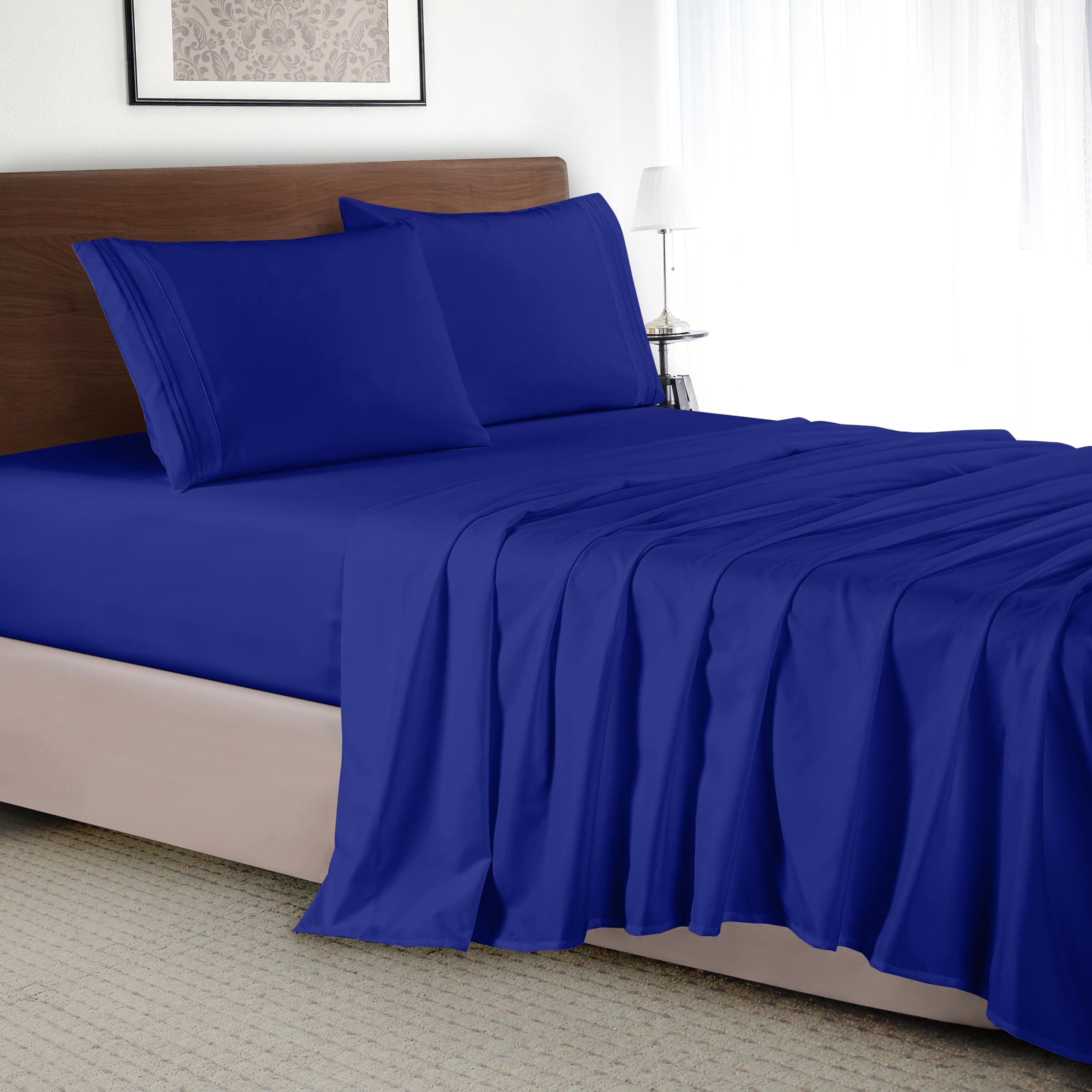 Elegant Comfort Luxury 4-Piece Bed Sheet Set - Luxury Bedding 1500 Premium Hotel Quality Microfiber, Wrinkle Resistant Cool & Breathable, Easy Elastic Fitted, Full, Imperial Blue