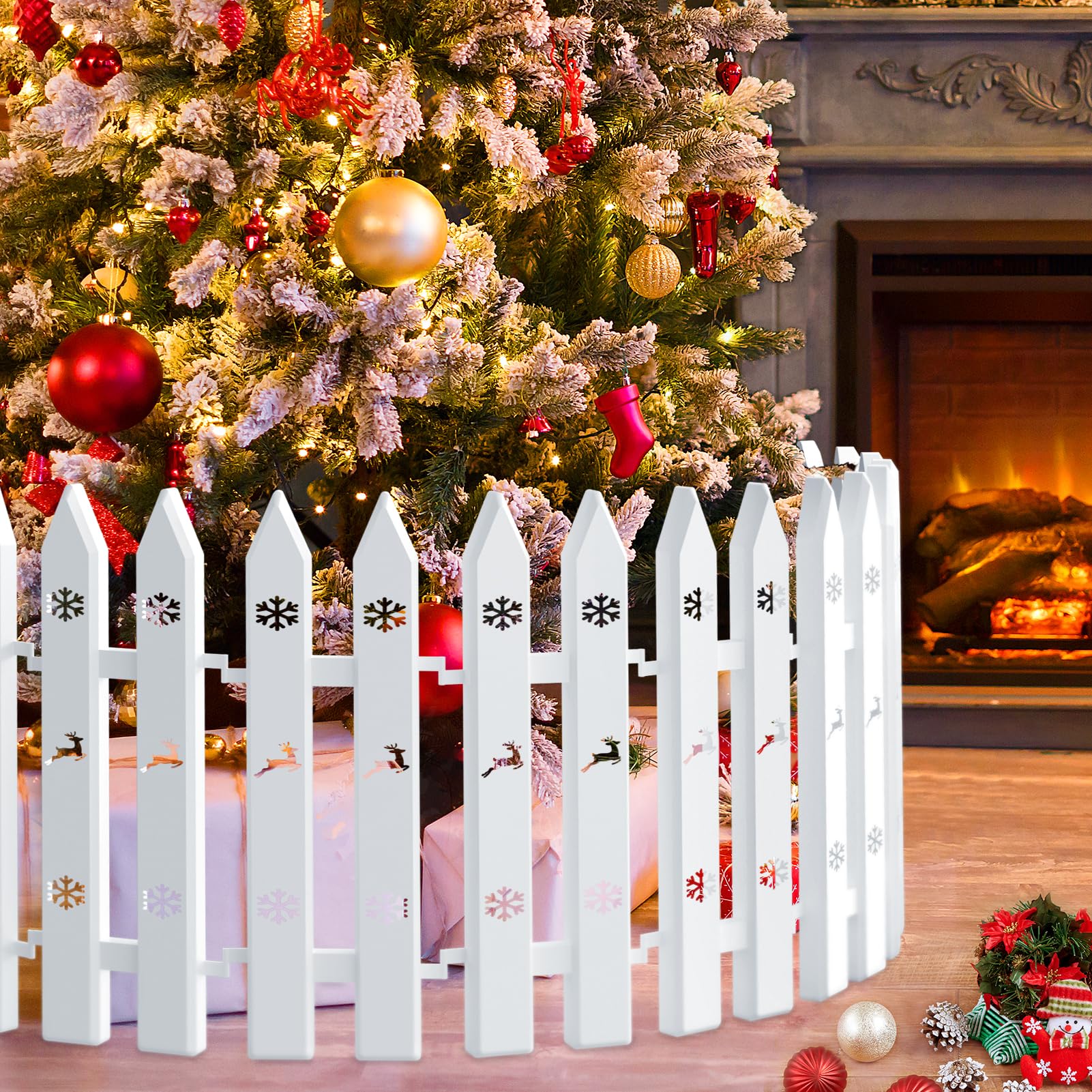 Photo 1 of 16" Tall Christmas Tree Fence, 12 Pcs White Plastic Decoratio Gate for Xmas Tree Proofing Pet Cat And Toddler Baby, Ideal for Home Indoor, Wedding, Garden, Thick Round Reja para Arbol de Navidad