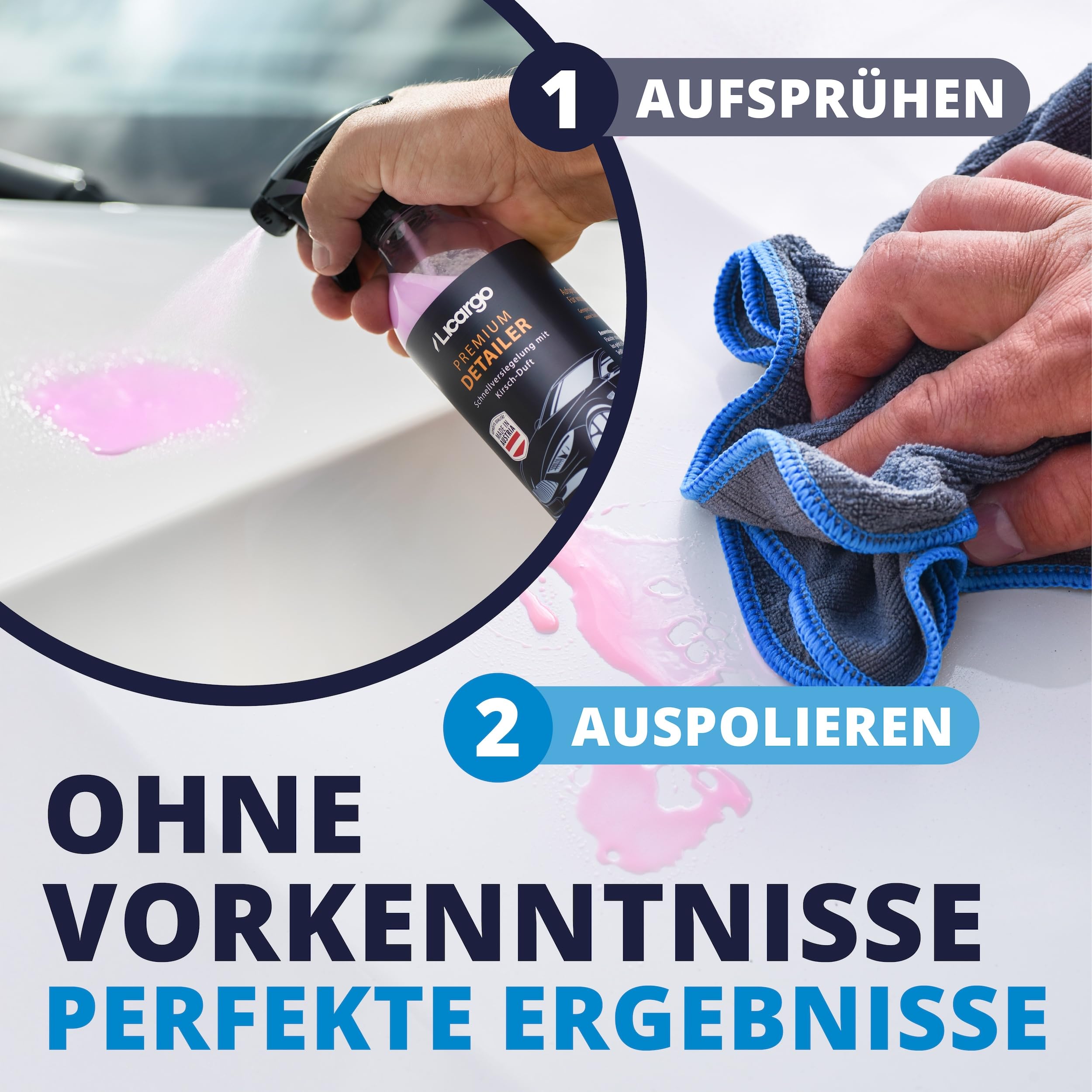 LICARGO® Detailer Auto Set 500ml inkl. 6 Premium Mikrofasertücher • Komplett-Set für Glanz & Abperleffekt • Quick Detailer Fahrzeug – Lack- & Sprühversiegelung Lackschutz gegen Wasserflecken & Schmutz 7