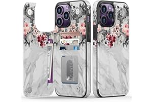 Goodon for iPhone 14 Pro Max Case Wallet - Flip Folio Leather Cover with Trendy Floral Design, 4 Card Slots & Kickstand Function, Protective Phone Case for Women and Girls - Flowers and Grey Marble