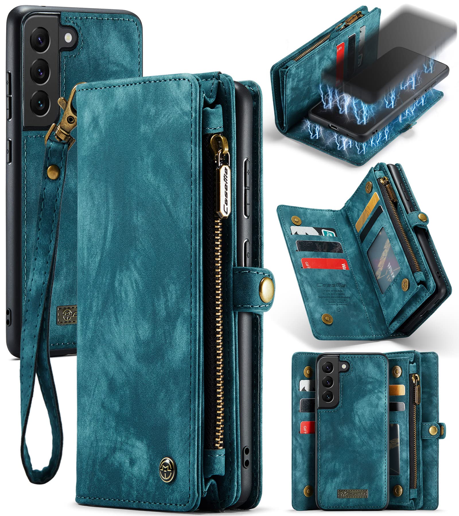 UFinetech Detachable Samsung Galaxy S21 Plus Case Wallet Magnetic Flip Design TPU Leather Card Holder Slot Zipper Stylish Luxury 2-in-1 Cover Purse Holster for Samsung Galaxy S21+ 5G 2021 Blue