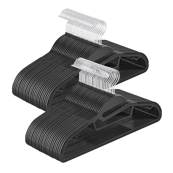 SONGMICS 50 PACK COAT HANGERS, HEAVY-DUTY PLASTIC SUIT HANGERS, S-SHAPED OPENING, SPACE-SAVING, 360º SWIVEL HOOK, 16.3 INCHES WIDE, INK BLACK UCRP41BK-50