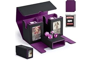Kabinka MTG Deck Box with 2 Commander Display Windows,Removable Card Storage Box with Dice Tray Holds 420+ Unsleeved Cards,Magnetic Card Deck Box for TCG CCG EDH (Black&Purple