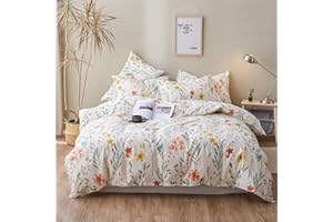 COTTONLIFE Floral King Duvet Cover Set, 3 Pieces 100% Soft Cotton King Bedding Set Flowers for Girl Women Vintage Style Flower Branches Pattern Duvet Covers with Zipper Closure, Lightweight, Breathable