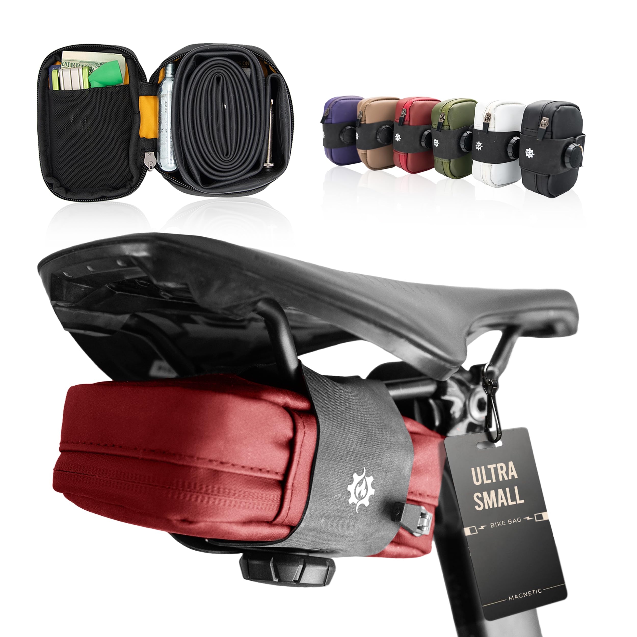 Lumiere & Co. Falcon Magnetic Saddle Bag – 0.37L | 5"x 3"x 1.5" | Sleek Minimalist Design, Fast Magnetic Buckle Attachment | Cycling Bike Bag (Red, Small)