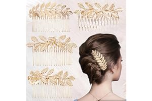 4 Pieces Gold Rhinestone Hair Comb with Teeth, Leaf Hair Side Combs Vintage Wedding Decorative Hair Accessories for Women(4 D