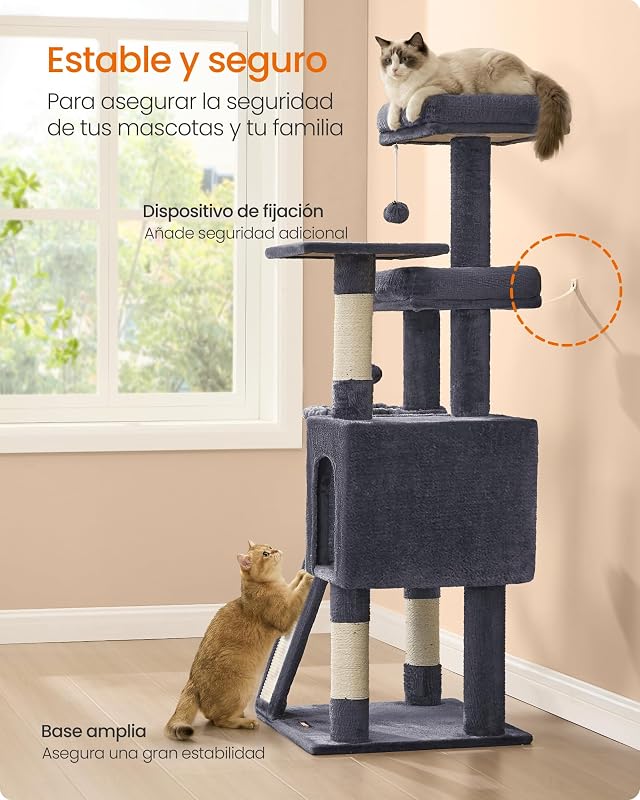Árbol para Gatos, Torre con Postes, 3 Camas, Gris Oscuro