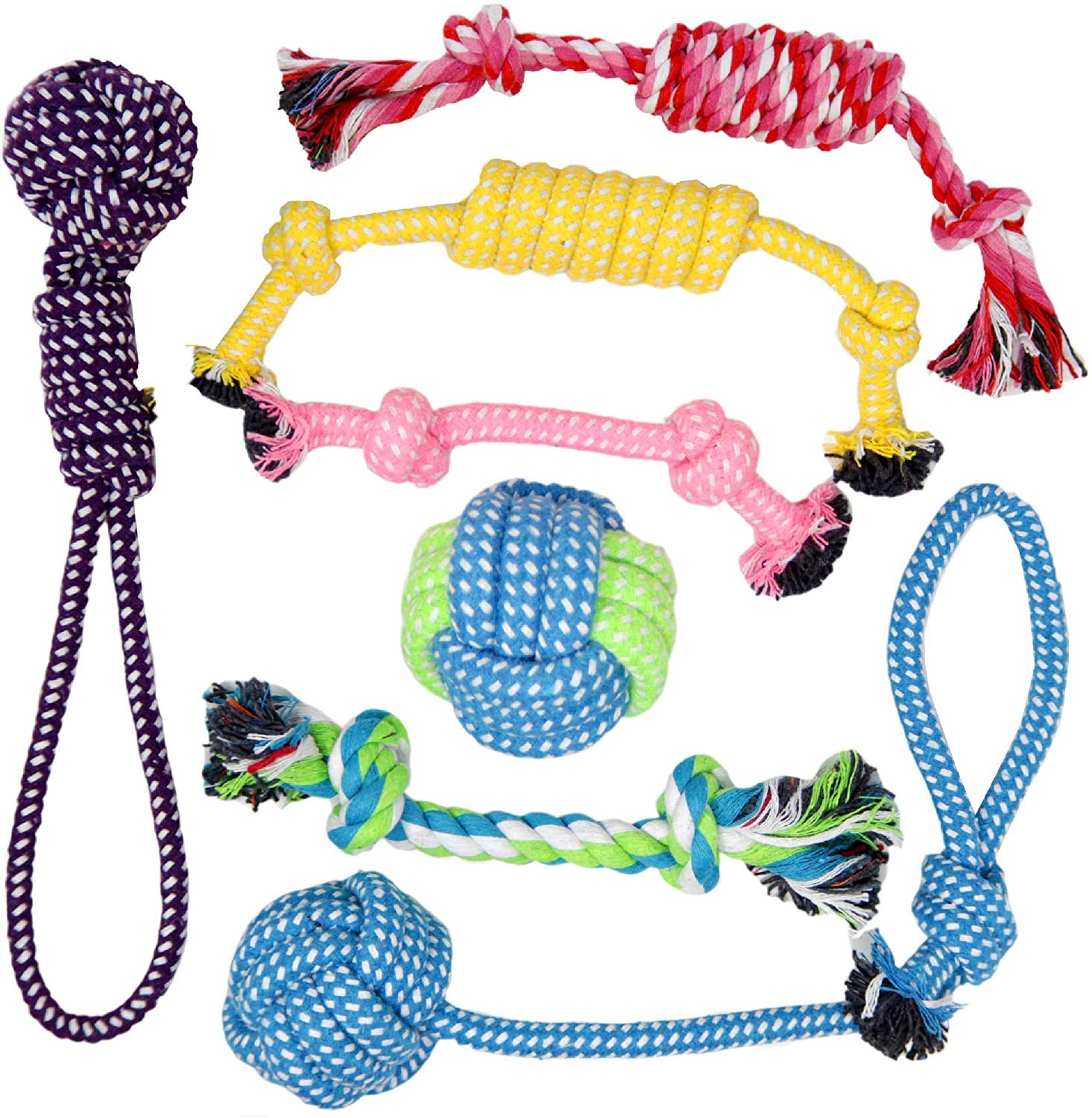 BK PRODUCTS LLC Puppy Toys & Dog Toys for Small Dogs - Fetch Toys and Chew Toys For Small Dogs and Puppies - Set of 7 Value Pack - Chewing Toy - Teething Toy - Tug of War