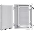 Gratury Junction Box, IP67 Waterproof Plastic Enclosure for Electrical Project, Hinged Grey Cover, Includes Mounting Plate and Wall Bracket 370×270×150mm (14.6"×10.6"×5.9")