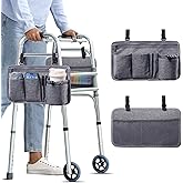 BAGSFY 2-Pack Walker Side Bag, Universal Walker Accessories with Cup Holder, Waterproof Folding Walker Organizer Caddy Pouch for Most Walkers with Side Bars, Double-Sided Storage for Seniors & Elderly