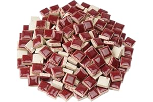 Samjobroad Ceramic Small Square Mosaic Tiles, 300g/200 Pieces Ceramic Tiles for Mosaics, Glazed Porcelain Art Pieces for Crafts and Home Décor Projects - Burgundy Color