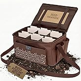 SEED STORAGE ORGANIZER TOTE BAG - Flexible Canvas Seed Organizer Holds 180 Seed Packets with Shoulder Strap, Side Pockets and 12 reusable Tabs for Gardeners | Water Resistant Bottom, Notebook Straps