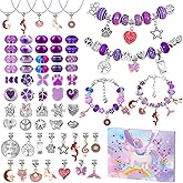 Flasoo DIY Charm Bracelet Making Kit, Jewelry Making Kit with Unicorn Mermaid Purple Stuff Craft Gift for Birthday, Christmas, New Year