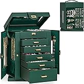 AKOZLIN 360° Rotating Jewelry Box 6-Tier Organizer Functional Jewelry Storage Case for Women Girls Ring Necklace Earring Bracelet Holder with Mirror