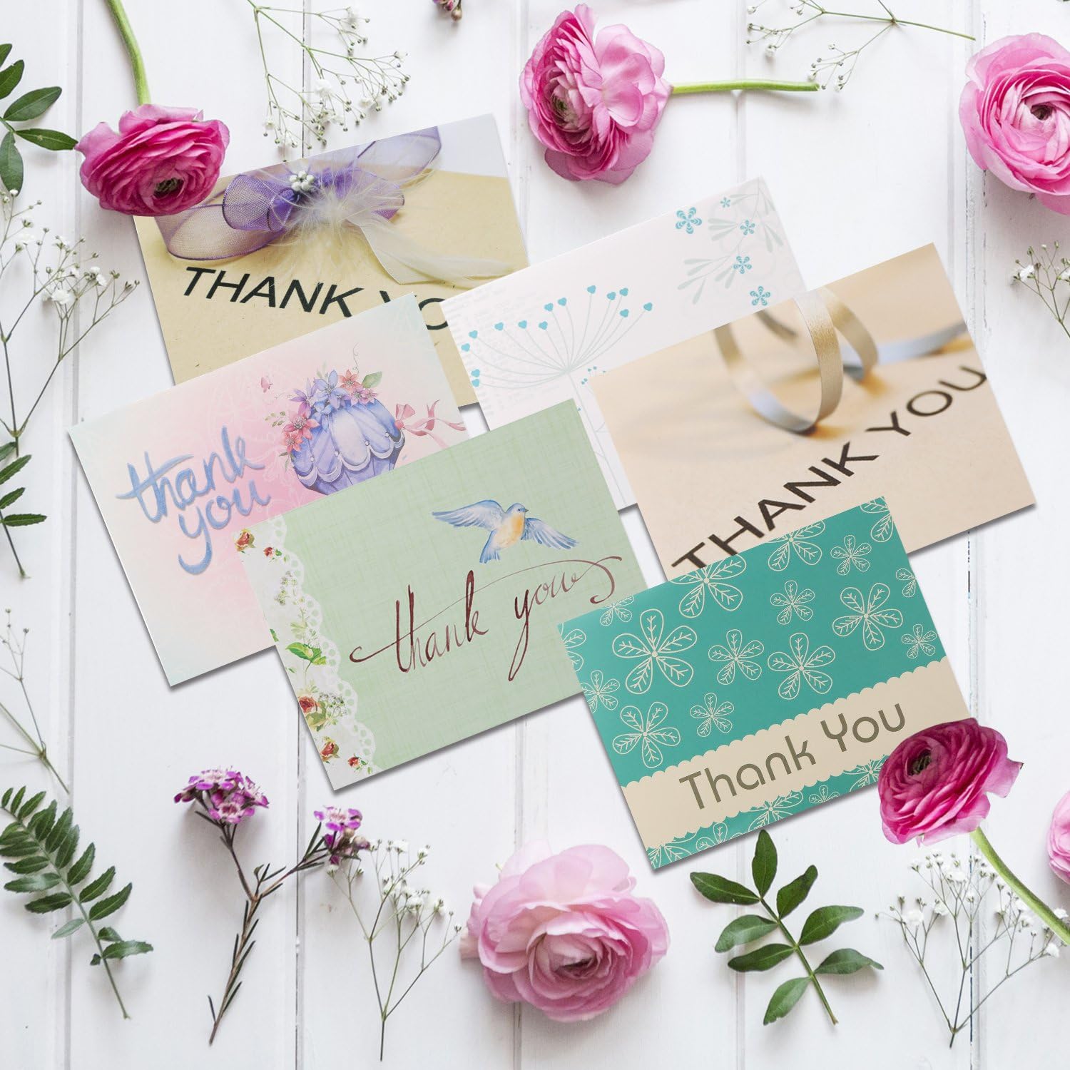 MORSLER Set of 48 Thank You Cards - Have 6 Designs - With White Envelopes