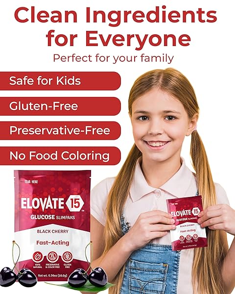 FAST ACTING GLUCOSE POWDER PACKETS, BLACK CHERRY – INSTANT DISSOLVE, NO WATER NEEDED | 15G PURE DEXTROSE | WATERPROOF SLIMPAKS | MADE IN USA | GLUTEN-FREE (PACK OF 6)