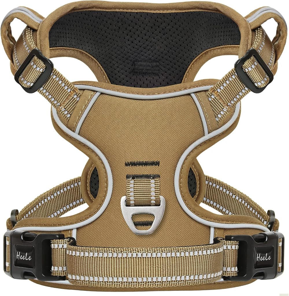 HEELE Dog Harness Small Medium No Pull Padded Reflective Vest with Handle Brown
