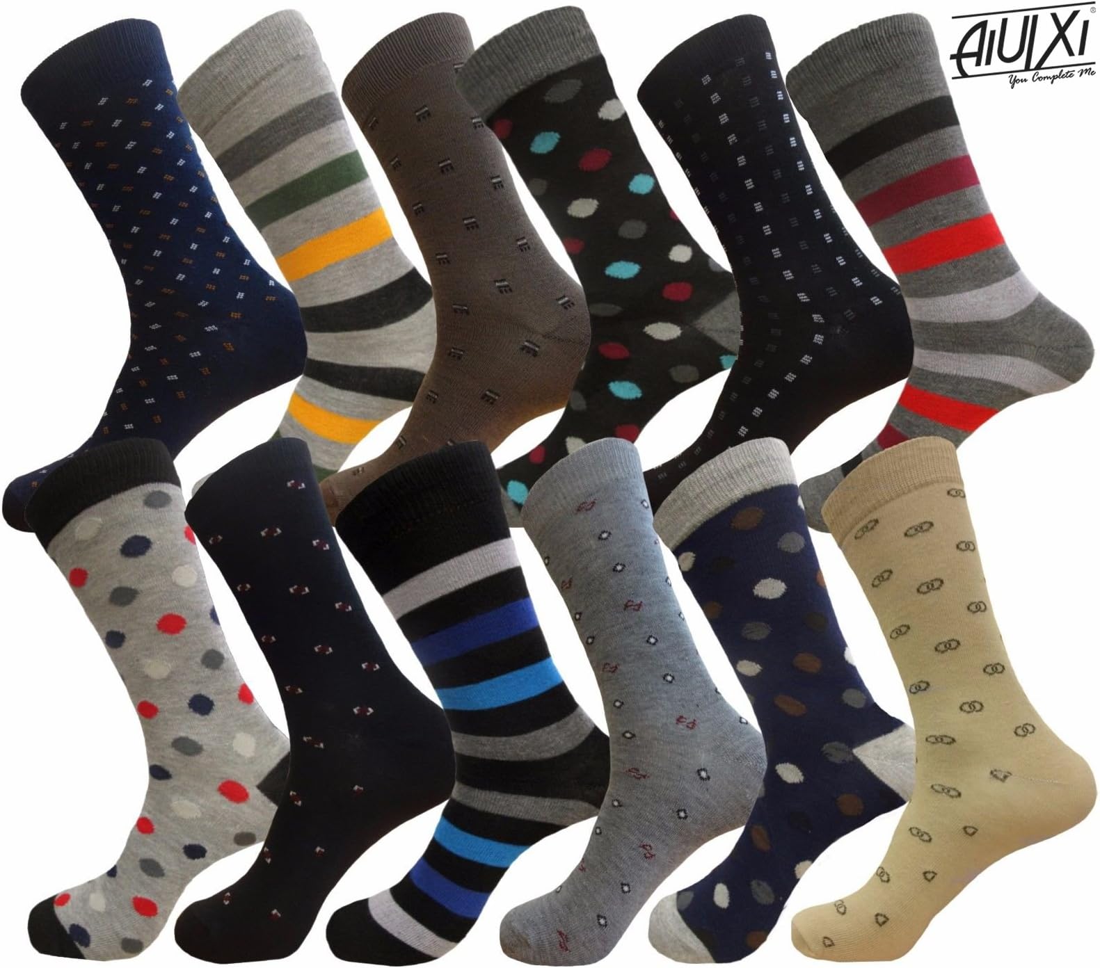 AiUIXi1991- 12 pair FASHION DESIGN FORMAL SOCKS MEN WOMEN DRESS SOCKS SIZE 9-11 COTTON SOCK - Argyle