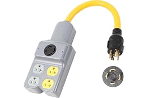 NEMA L14-30P to 4 Port 5-15R 5-20R L14-30R 1.5 Feet 5 Outlet 120/240V 30 Amp 4 Prong Twist Lock Male Plug to Female Receptacl