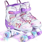 Tudoccy Kids Roller Skates, Adjustable 4-Size Light-Up Wheels | Outdoor quad skates for beginners and advanced riders, sturdy build for girls and teens, S - J10-J13, M - J13-3, L - 3-6